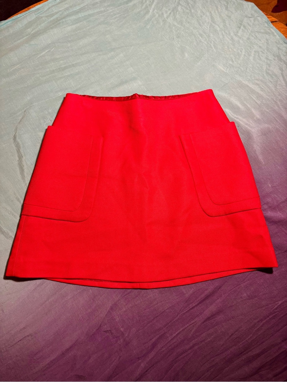 Vintage Express Red A-Line Mod Mini Skirt Lined w/ Patch Pockets & Back Zip 🍎🍒♥️